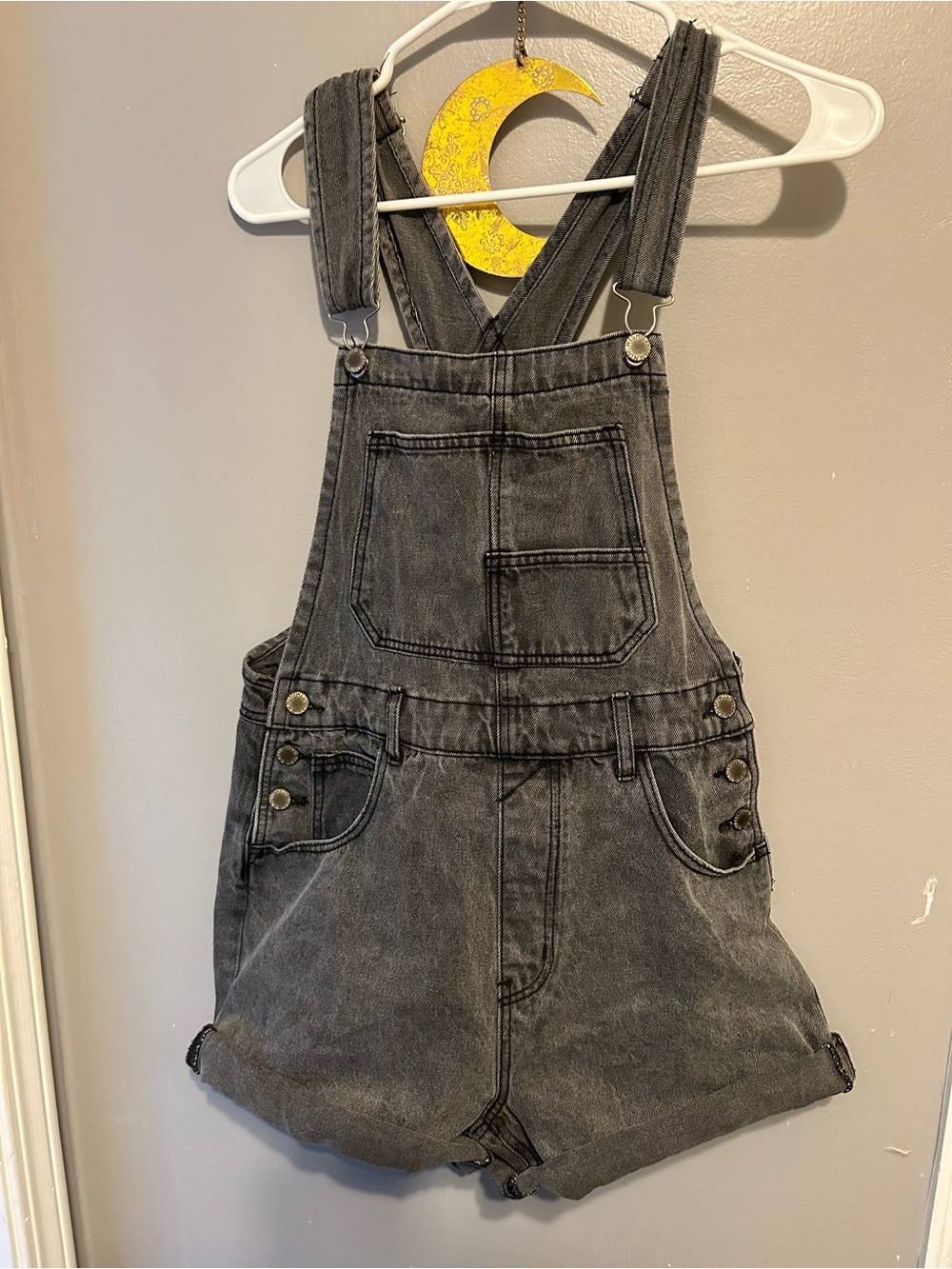 Wishlist jeans Black Washed Denim Short Overalls